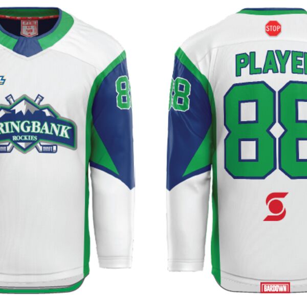 Springbank Rockies Hockey Jersey - White with Sponsor (Youth) Thumbnail
